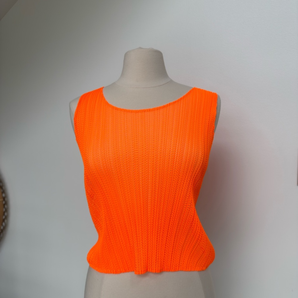 Issey Miyake Pleats Please Neon Orange Mesh Tank